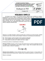 Avaliação de PD3 - Máquinas Simples - 7º Ano - PD3