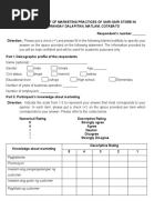 Questionnaire ASSESSMENT OF MARKETING PRACTICES