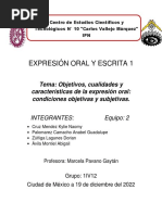 Objetivos, Cualidades y Características de La Expresión Oral, Condiciones Objetivas y Subjetivas.