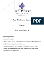 The Perse School 11 Plus Maths Specimen Paper 4