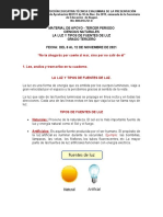 Material de Apoyo - Tercer Periodo - C. Naturales - La Luz y Tipos de Fuentes de Luz. Del 8 Al 12 de Noviembre de 2021