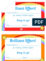 T C 7180 Brilliant Effort Certificates