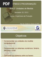 Algoritmos E Programação Aula 2: Unidades de Medida