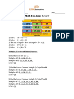 Worksheet 1 Math Endterm Review Quiz - Answers