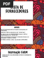 Lista de Fornecedores: Por: Yasmin Oliveira Oggioni