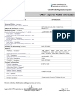 CPRS - Importer Profile Information: Client Profile Registration System