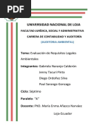 Universidad Nacional de Loja: Tema: Evaluación de Requisitos Legales