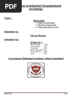 Assignment of Industrial /organizational Psychology: Topic: - Motivation