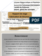 Rapport de Stage Fabrication de Bitumes: République Algérienne Démocratique Et Populaire