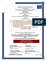 Contribution A L'Amelioration de Gestion de Stocks Et D'Approvisionnement Des Pieces de Rechanges Cas de La Societe Industrielle Du Boina (Sib)