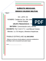 Ejército Mexicano. Heroico Colegio Militar. NO. LISTA: 03. NOMBRE: Cadete de 1/er. Año Jose Armando Gabriel Xolalpa