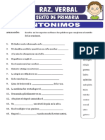 Ejercicios de Antonimos para Sexto de Primaria