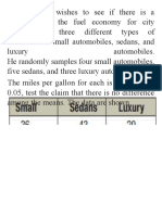 A Researcher Wishes To See If There Is A Difference in The Fuel Economy For City Driving For Three Different Types of Automobiles