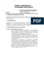 Memoria Descriptiva Instalaciones Eléctricas