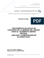 Tratamiento de Aguas de Canteras de La Minería Del Uranio para El Yacimiento Sierra Pintada. Análisis Y Comparación de Alternativas