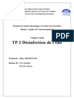 TP 2 Désinfection de L'eau: Faculté de Génie Mécanique Et Génie Des Procédés Master 1 Génie de L'environnement