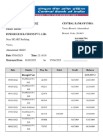 Statement of Account Central Bank of India: Vasna Branch, Ahmedabad