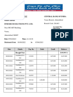 Statement of Account Central Bank of India: Vasna Branch, Ahmedabad