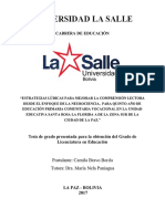 Estrategias Ludicas para Mejorar La Comprension Lectora Desde El Enfoque de La Neurociencia, para Quinto Año de - Bravo Borda Camila