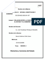 Elementos y Funciones Del Estado: Nombre de La Materia: Modulo 2 Estado, Constitucion Y Gobierno