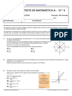 4.º Teste de Matemática A 12.º 4: 2.º Período 20/03/2023 Duração: 100 Minutos Nome: N.º: Classificação: O Professor