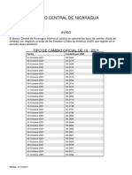 Banco Central de Nicaragua: Tipo de Cambio Oficial de 10 - 2021