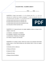 Avaliação Final - Álgebra Linear Ii