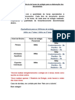 Tabela de Equivalência para Horas de Elaboração de Documentos de Estágio