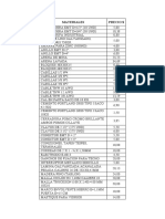 Lista de Precios Mano de Obra en Construcción