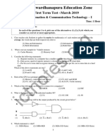 OL ICT First Term Sri Jayawardhanapura Education Zone English Medium Grade 11 MCQ Paper 2019