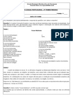 Avaliação 7º Ano - 3º Trimestre - Prof Priscila Lima