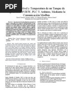 Control de Nivel y Temperatura de Un Tanque de Agua, en LabVIEW, PLC Y Arduino, Mediante La Comunicación Modbus