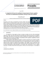 A Comparison Between Two Methods of Measurement of Meta-Cognitive Awareness On Mathematical Problems Solving of University Stude (2012)