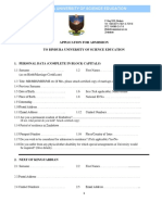 Application For Admission To Bindura University of Science Education