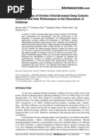 The Properties of Choline Chloride Based DES and Their Performance in The Dissolution of Cellulose