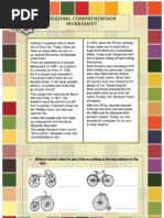 Reading Comprehension Worksheet: The Bicycle