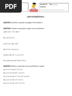 Lista de Exercícios - 8º Ano - Produtos Notáveis