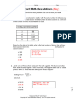 Restaurant Math Calculations Key