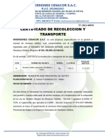 Certificados Recoleccion y Transporte, Comercializacion y Valorizacion