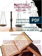 Negotiable Instruments ACT, 1881: Submitted To: DR - Kamlesh Bajaj Made By: 1.GINNI CHHABRA (4158) 2.BANDANA PETWAL (4166)