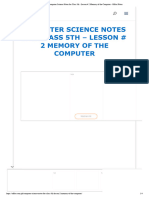 Computer Science Notes For Class 5Th - Lesson # 2 Memory of The Computer