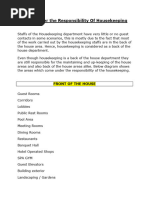 Areas Under The Responsibility of Housekeeping