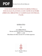 Conti-Speranzi, Uno Sconosciuto Incunabolo Della Theologia Platonica, La Bibliofilia CXXII 2020