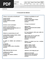 3 AVALIAÇÃO DE CIÊNCIAS II 3º Ano