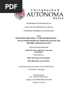 Inteligencia Emocional Y Clima Organizacional en Los Trabajadores Del Centro de Salud de San Jeronimo, Andahuaylas 2021