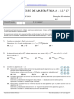 1.º Teste de Matemática A 12.º 17: 1.º Período 26/10/2023 Duração: 90 Minutos Nome: N.º: Classificação: O Professor