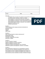 Avaliação 8º Ano Sistema Cardiovascular