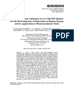 Development and Validation of A LC/MS/MS Method For The Determination of Duloxetine in Human Plasma and Its Application To Pharmacokinetic Study