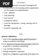 Cost Planning and Cost Control