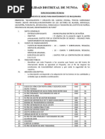 Especificaciones Técnicas para Mantenimiento de Maquinaria